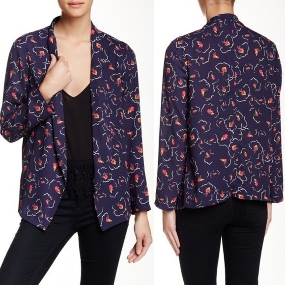 Lush Tops - Lush Navy Flora Drapey Jacket Size XL